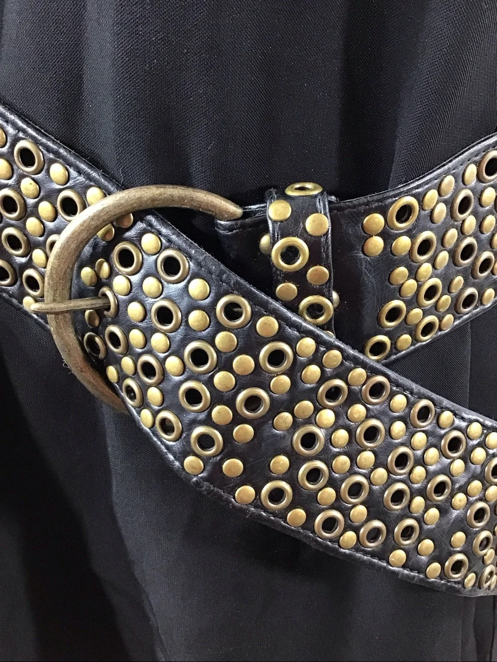 Vintage brown faux leather with gold studs and grommets hip belt
